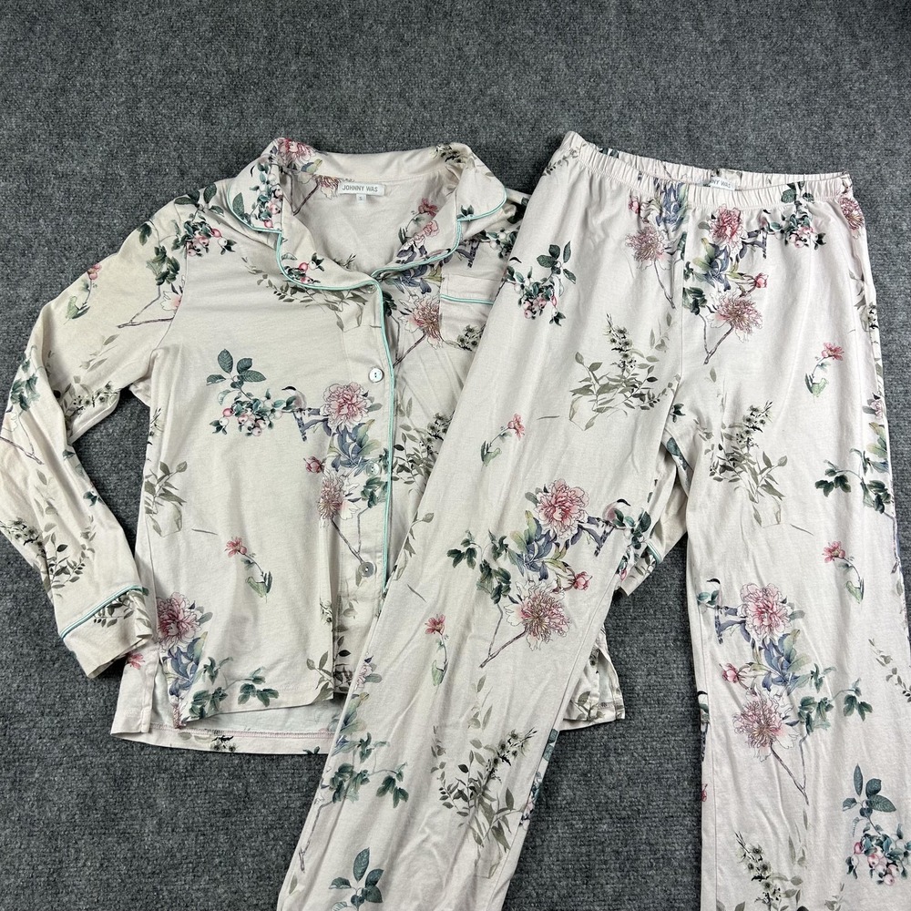 Johnny Was Cream Floral Long Sleeve Pajama Set